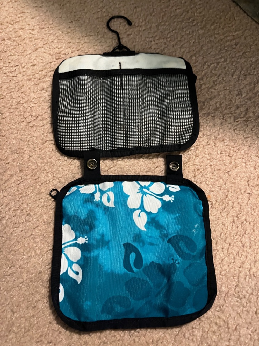 L.L. Bean Teal Floral Hanging Cosmetic Bag Family Size - Picture 3 of 6
